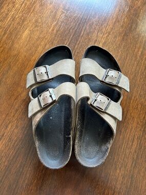 Birkenstock Double Buckle Suede Slide Sandals - Taupe